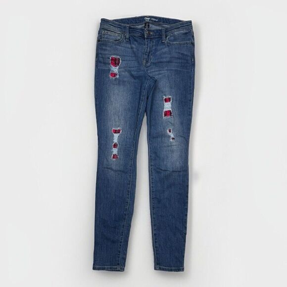 Gap Outlet Legging Jeans Womens 6/28 Patch Distressing Blue Measures 30 x 29.5 - Picture 1 of 12